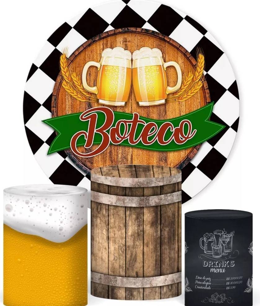 Coleção Clean - Boteco 2  - Suporte +  Painel - Trio de  Cilindros + Capas - CamaleãoLocaçoes
