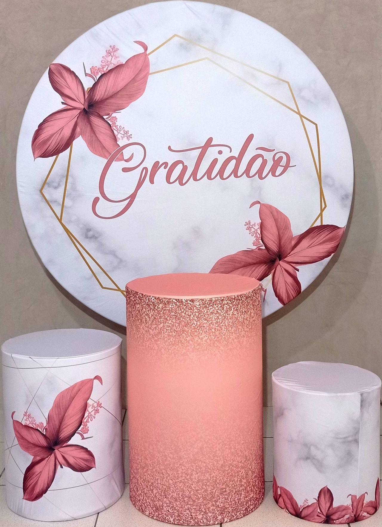 Coleção Clean - Gratidão Rosê  - Suporte +  Painel + Trio de Cilindros + Capas - CamaleãoLocaçoes