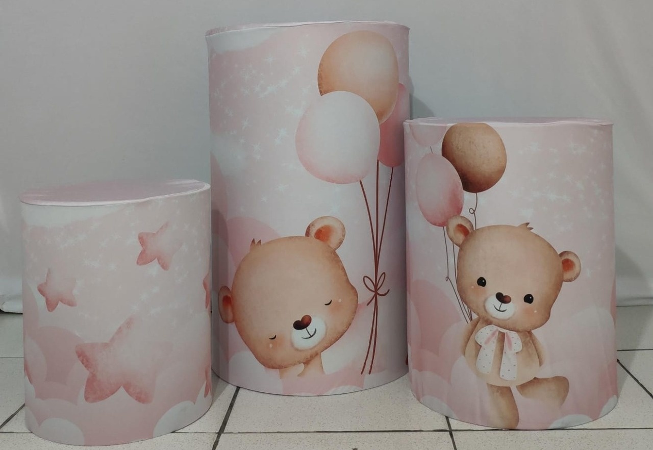 Trio de Capas Para Cilindro Ursinho Rosa - Vanessalocações