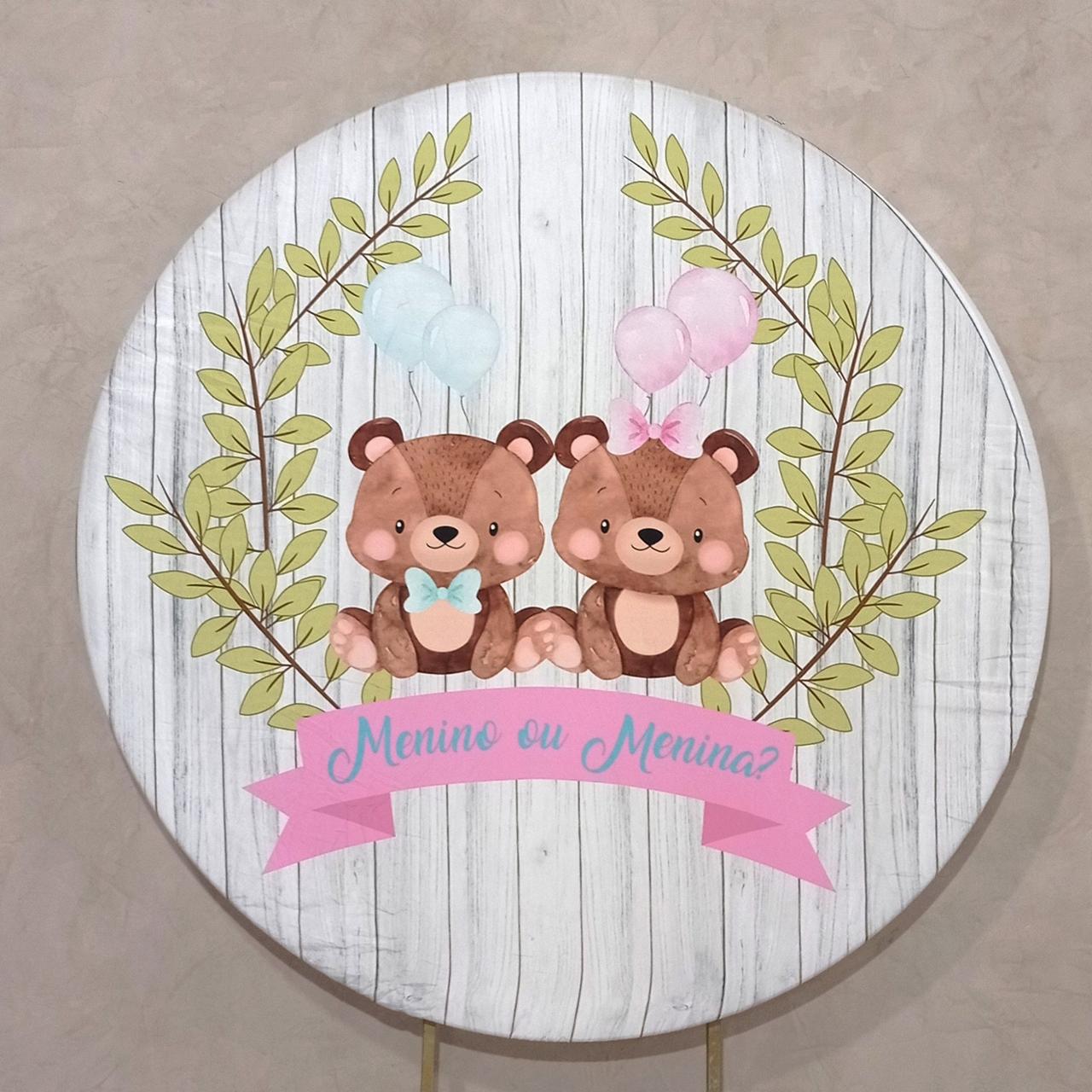Capa P/ Painel Circular  -  Cha Revelação Urso Floresta Rosa E Azul - Vanessalocações