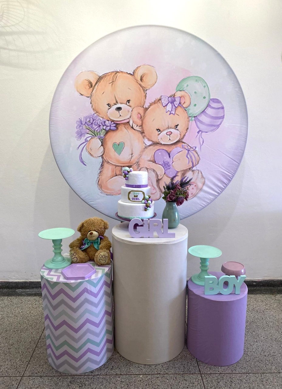 Chá Revelação Urso Lilás E Verde Pocket - CamaleãoLocaçoes