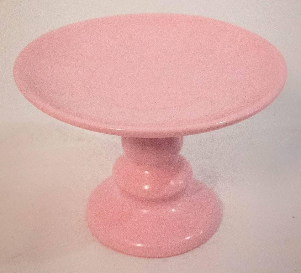 Mini Bandeja Cerâmica Redonda  Pé Alto Rosa Baby - Vanessalocações