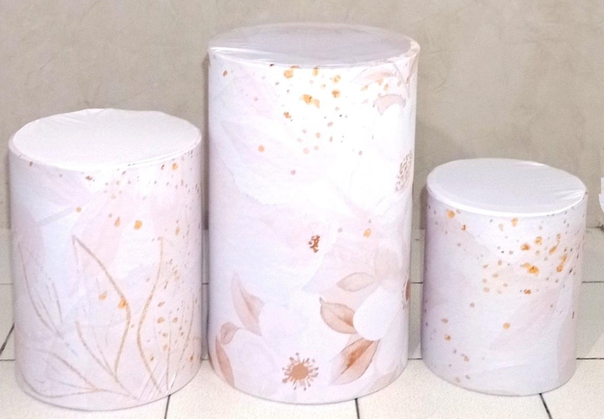 Trio de Capas Para Cilindro Floral C/ Dourado   - Vanessalocações