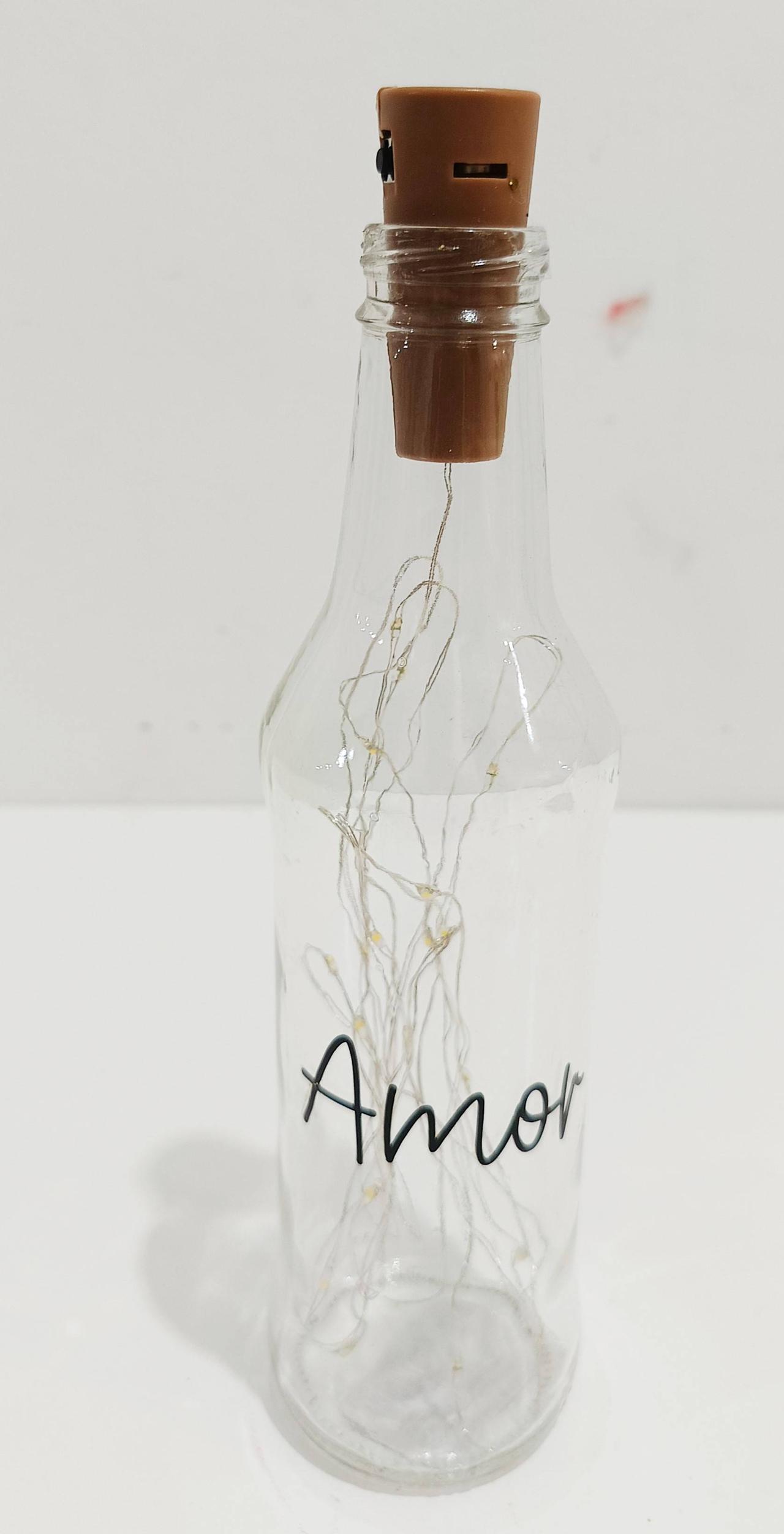Garrafa Vidro Decorativa Led - Amor - Vanessalocações