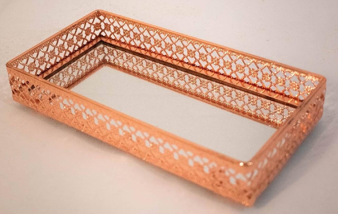 Bandeja Espelhada Retangular Metal Luxo Rose - Vanessalocações