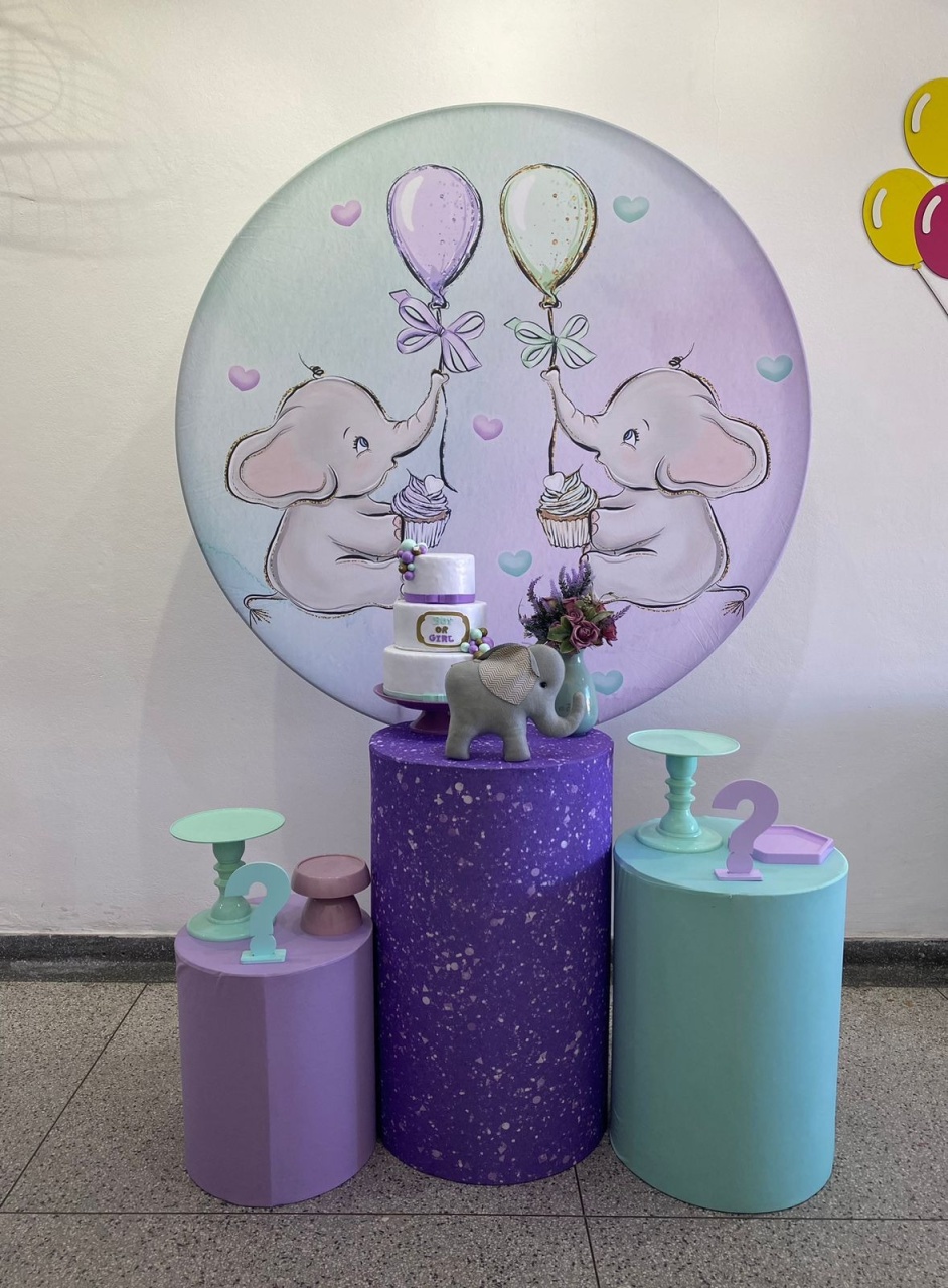 Coleção Pocket  Chá Revelação Elefante Lilás E Verde - CamaleãoLocaçoes