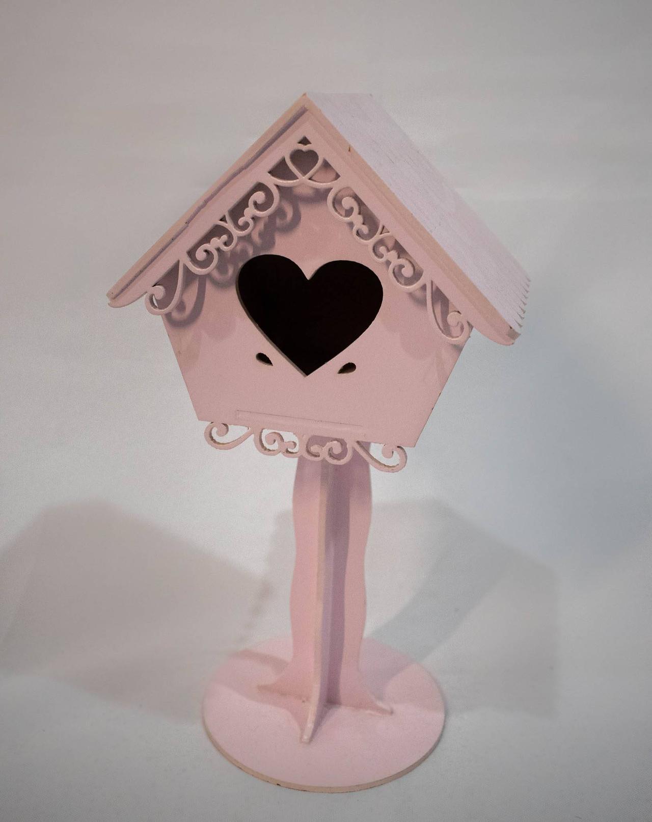 Casa de Passarinho Mdf  3D Rosa - Vanessalocações
