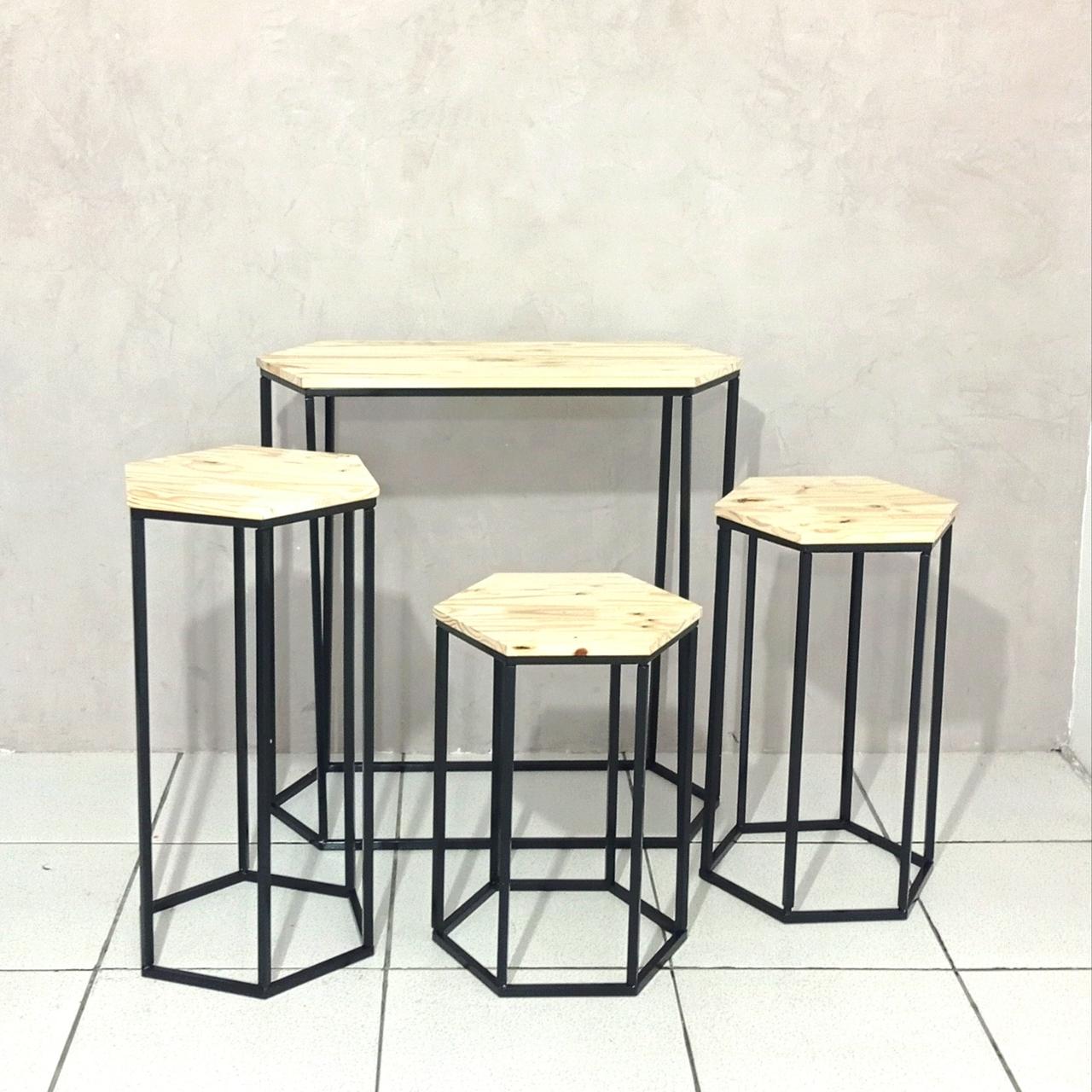 Kit Móvel / Mesa  Preto - Ferro 4 Peças - Vanessalocações