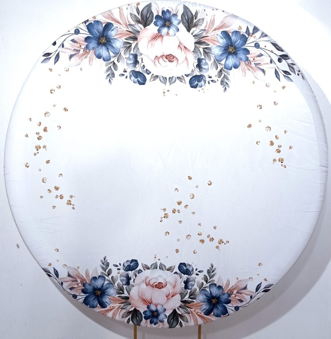 Capa P/ Painel Circular  -  Floral Azul E Rose - Vanessalocações