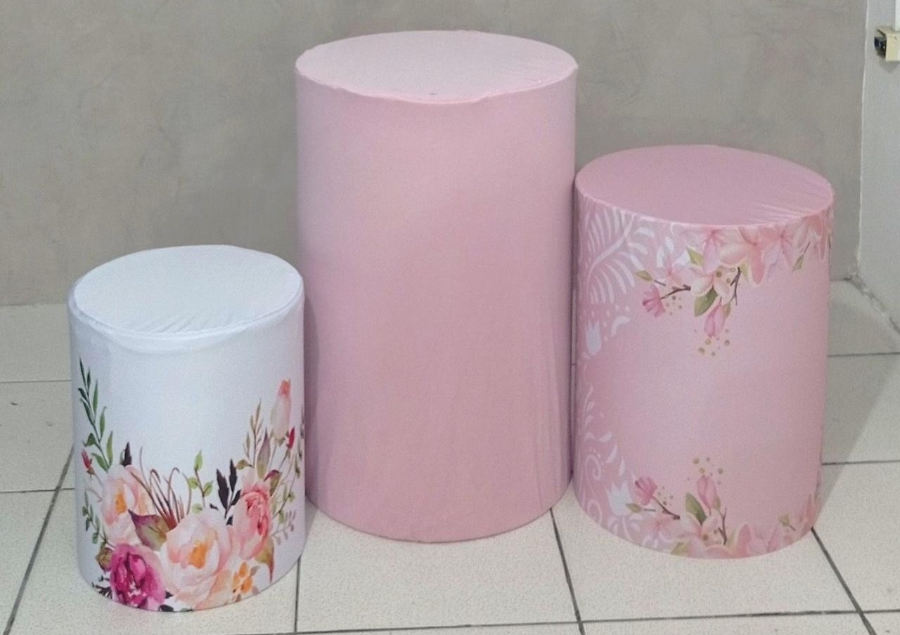 Trio de Capas Para Cilindro Floral C/Rosê  - Vanessalocações