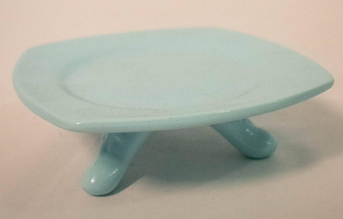 Mini Bandeja Cerâmica Redonda Pé Baixo Azul Baby - Vanessalocações