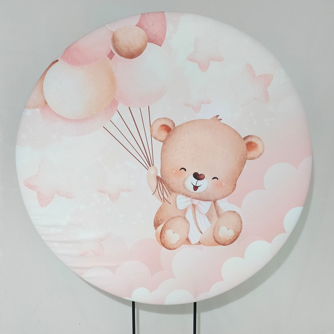 Capa P/ Painel Circular  - Chá de Bebê - Urso C/ Balão Rosa - Vanessalocações