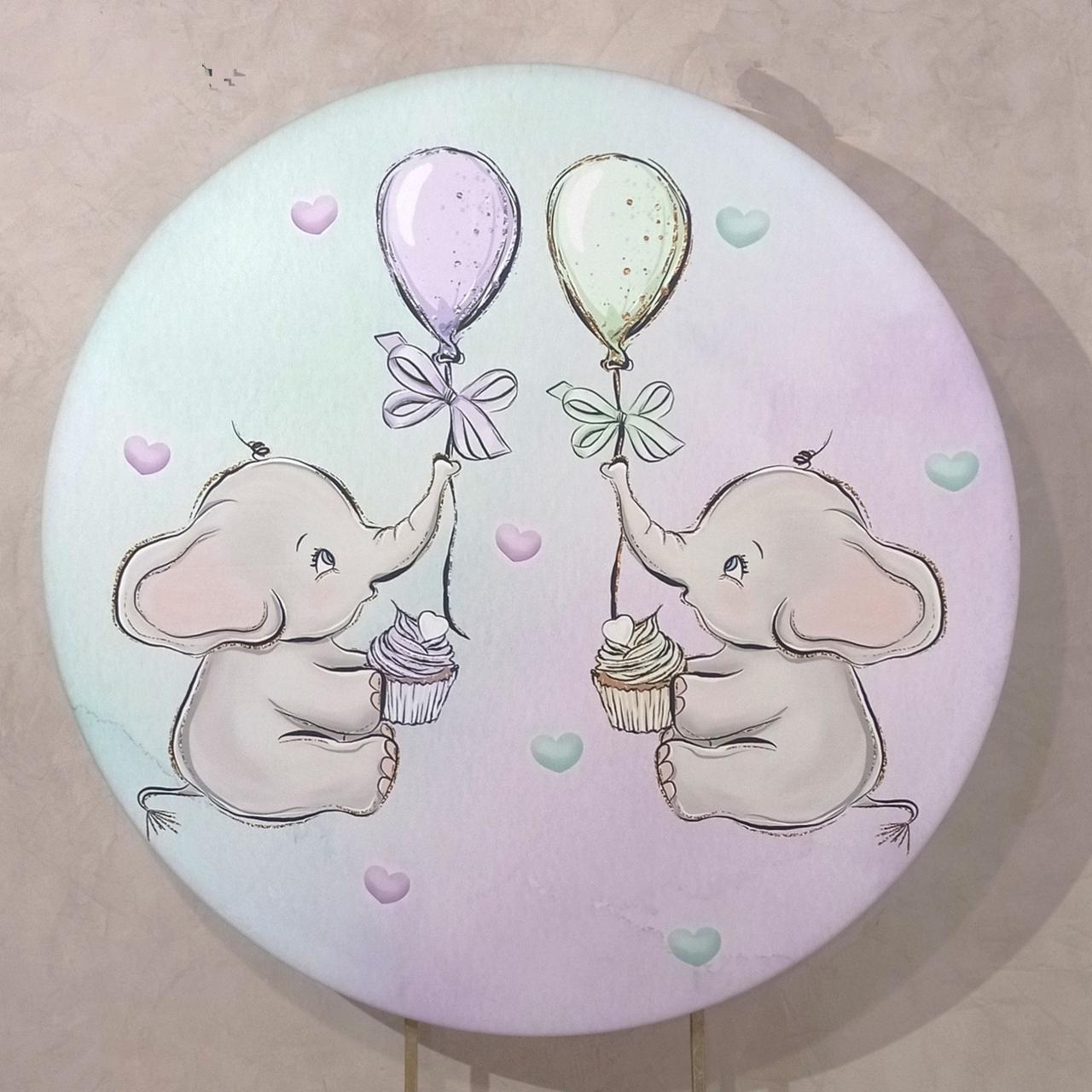 Capa P/ Painel Circular  - Elefante Lilás E Verde - Vanessalocações