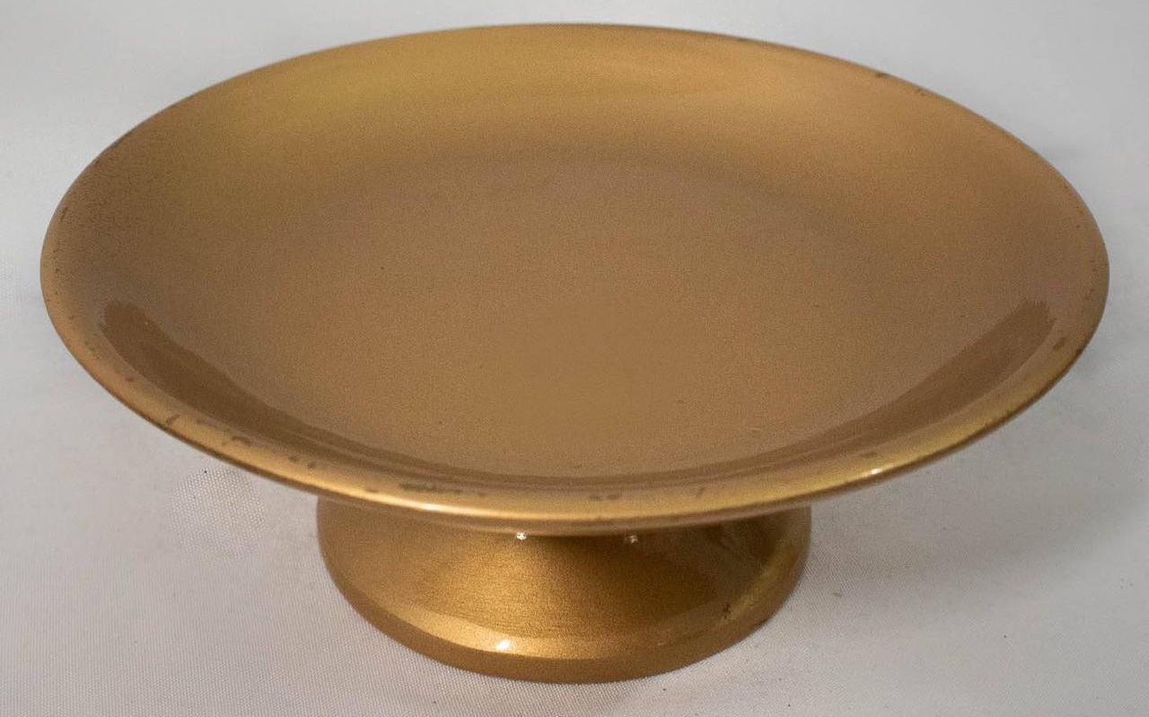 Bandeja Cerâmica Redonda Côncavo  Dourado M - Vanessalocações