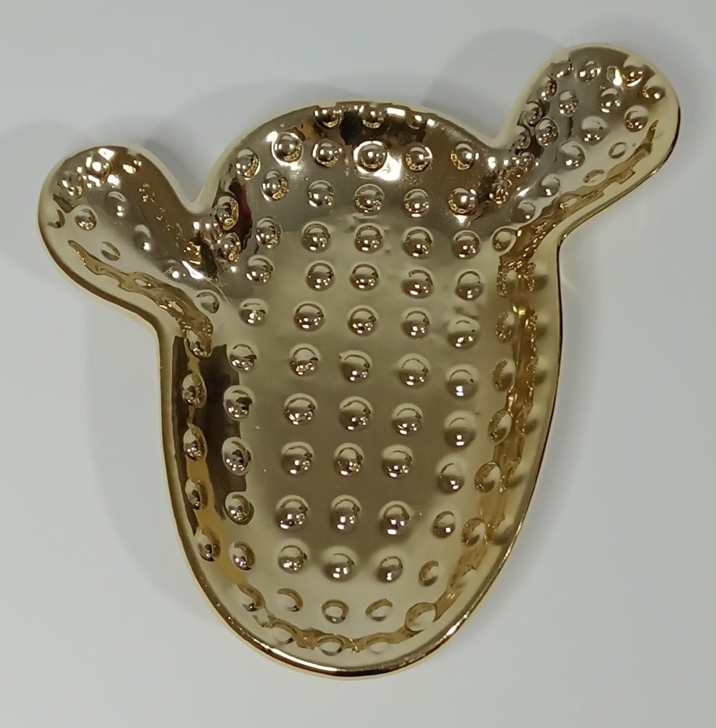 Mini Bandeja Cerâmica Cacto Dourado - Vanessalocações