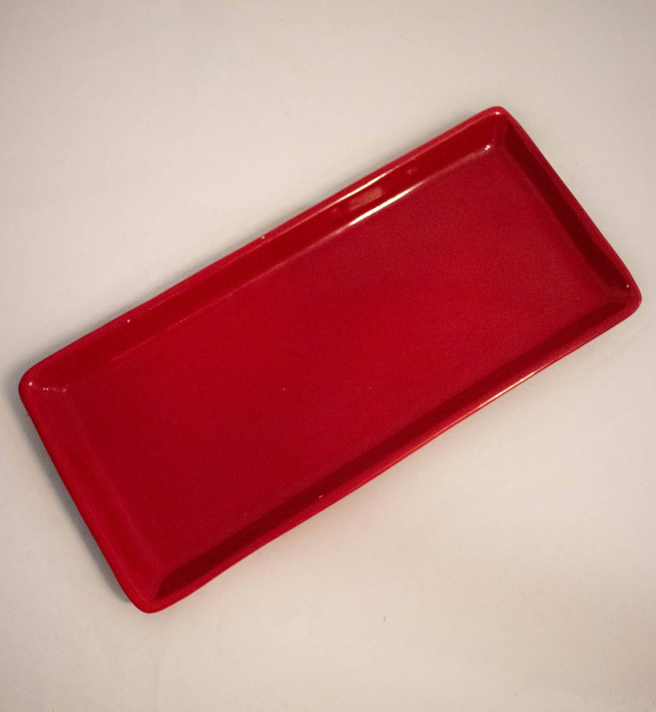 Bandeja Cerâmica Retangular Baixa  Vermelho - Vanessalocações