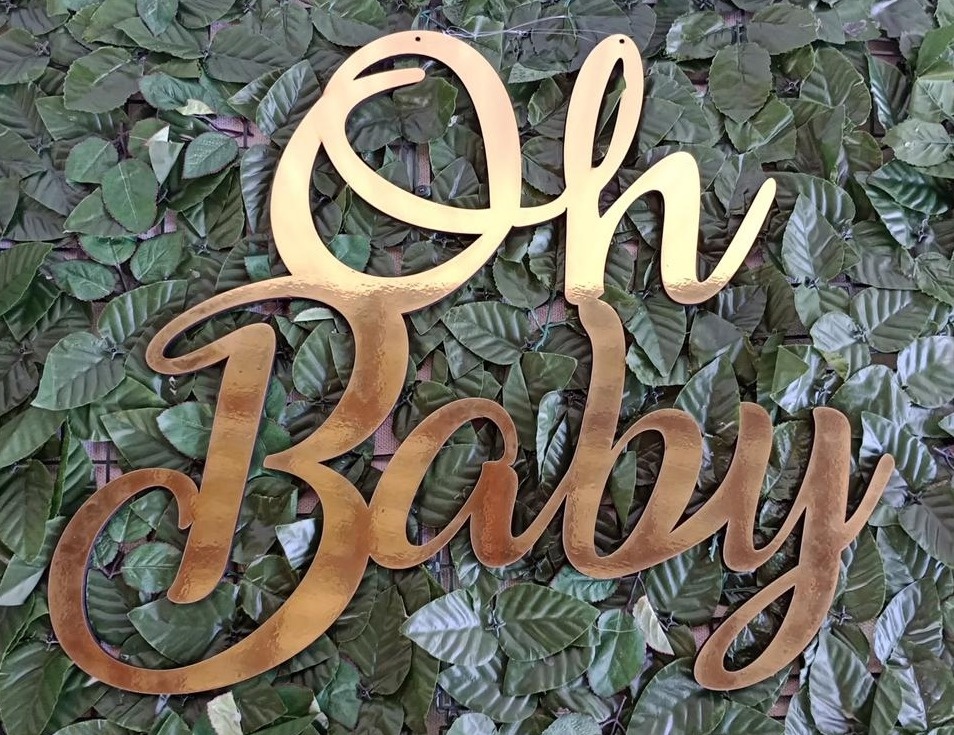 Letreiro Mdf Oh Baby Laminado Dourado - Vanessalocações