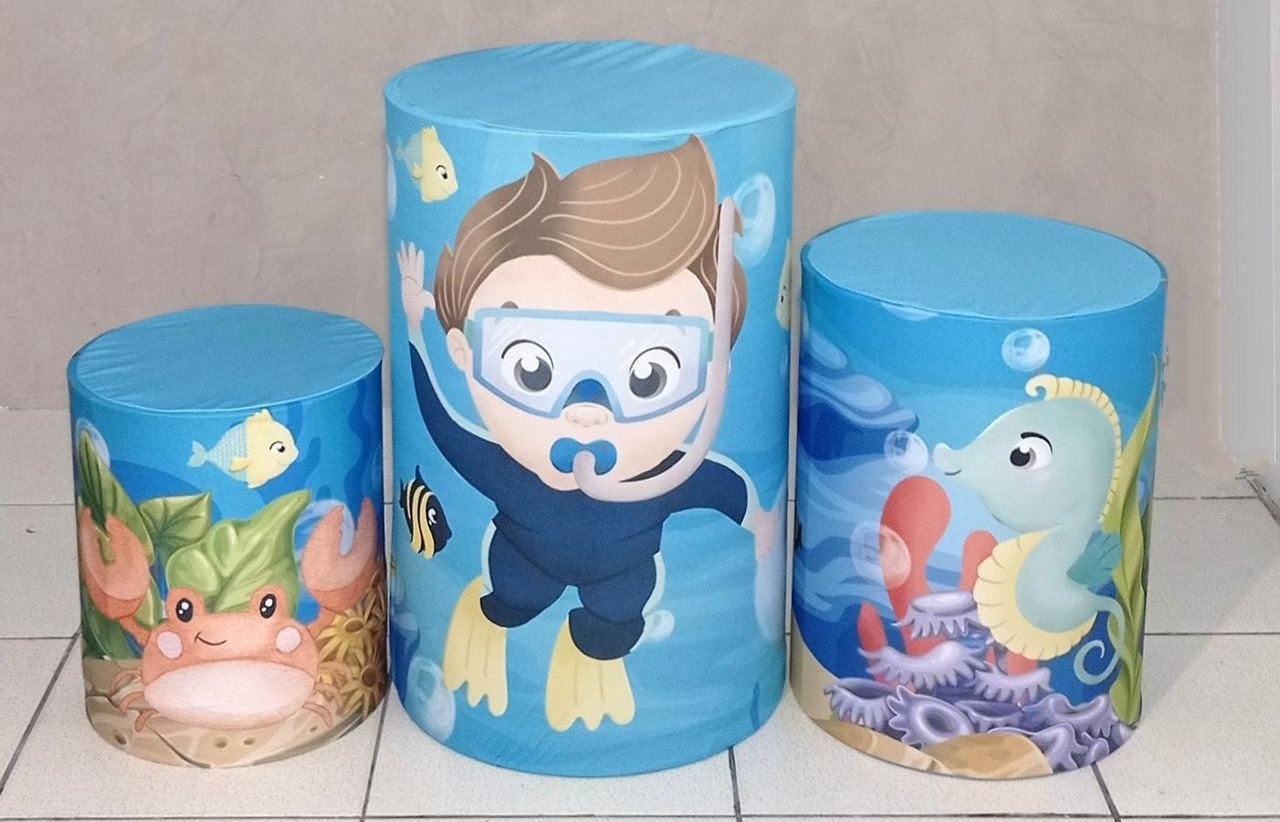 Trio de Capas Para Cilindro  Fundo Do Mar - Vanessalocações