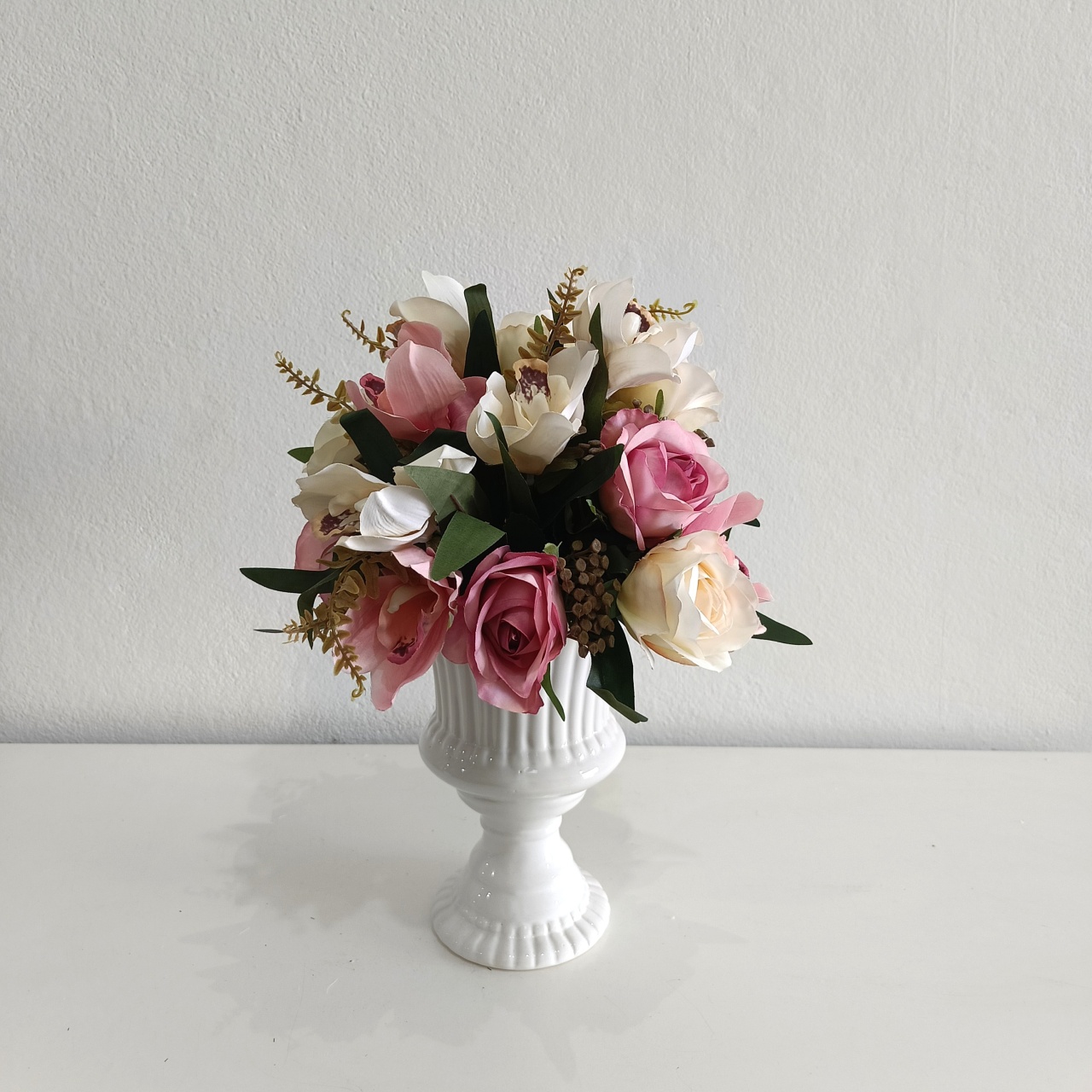 Buquê Flor Artificial G Rosa E Creme  - Vanessalocações