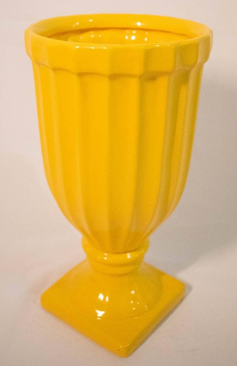 Vaso Cerâmica Canelado  Amarelo Gg - Vanessalocações