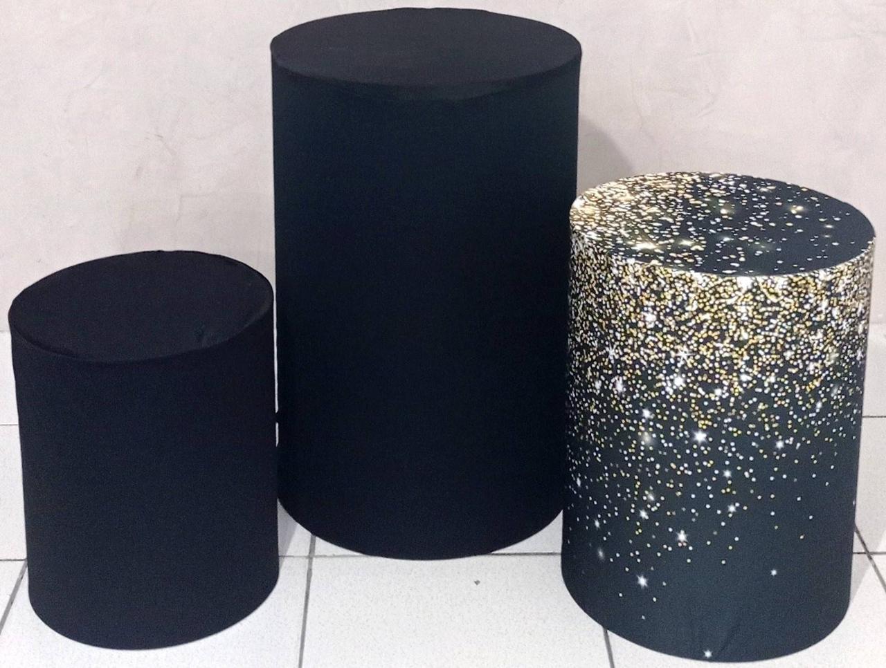 Trio de Capas Para Cilindro  Preto Gliter - Vanessalocações