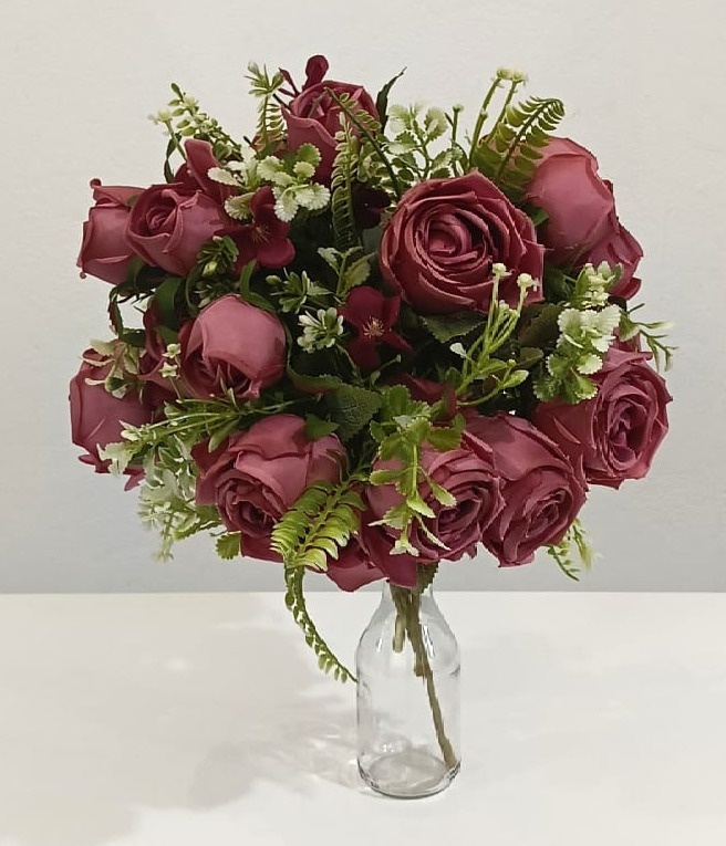 Buquê Flor Artificial  Rose Escuro M - Vanessalocações