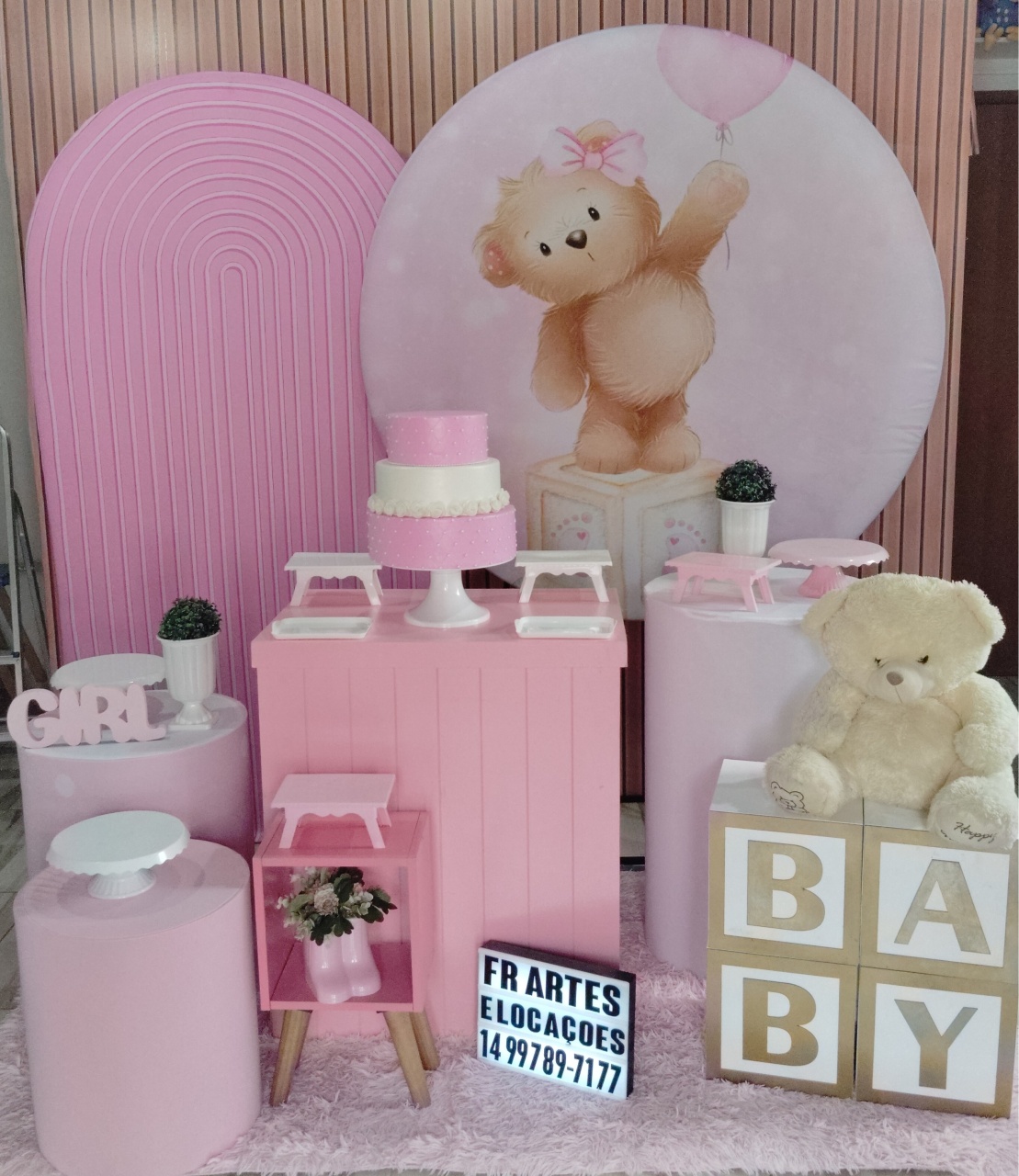 Chá de Bebe Rosa 2 - Completo (Incluir Urso) - FR artes