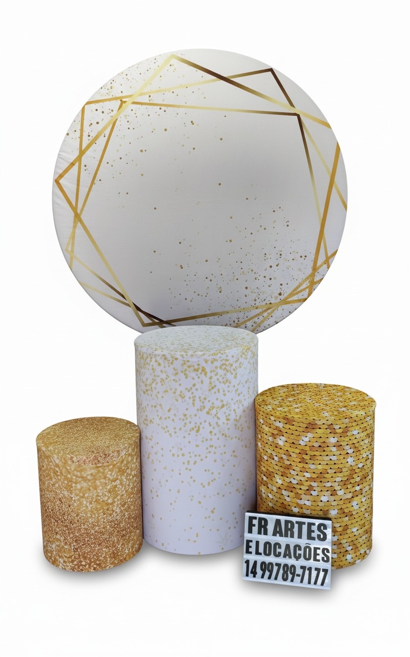 Jogo de Capa (Painel + Cilindros)Glitter Branco E Dourado - FR artes
