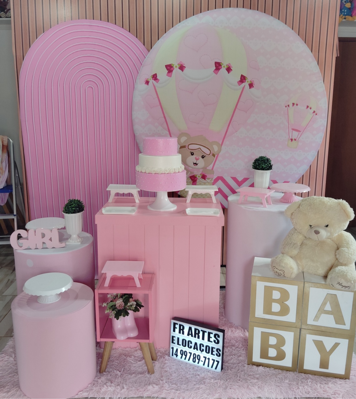 Chá de Bebe Rosa 1 - Completo (Incluir Urso) - FR artes