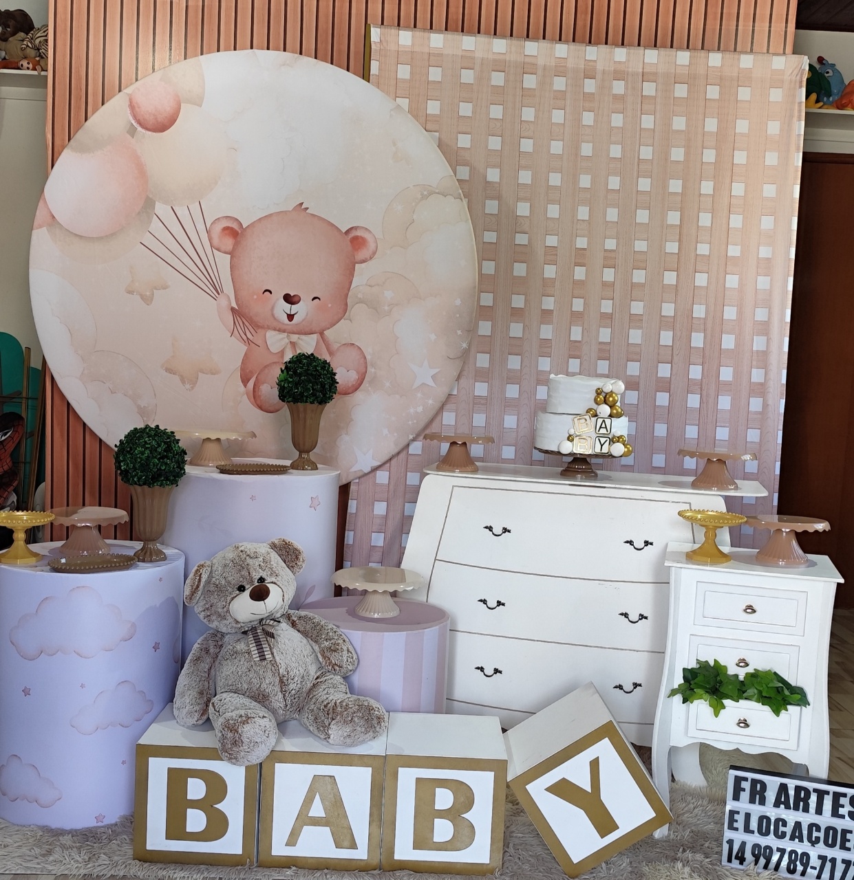 Chá de Bebe Bege- Completo (Incluir Quadrado Bege E Urso) - FR artes