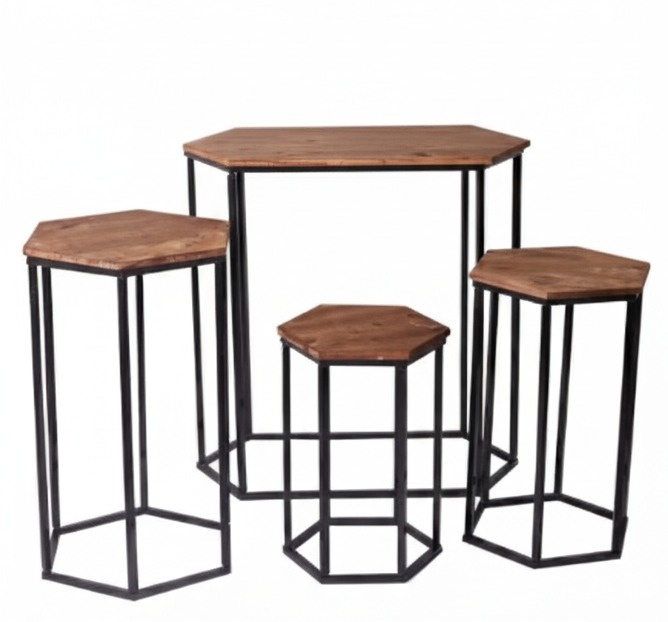 Jogo de Mesa Sextavado Com Ferros Preto - FR artes