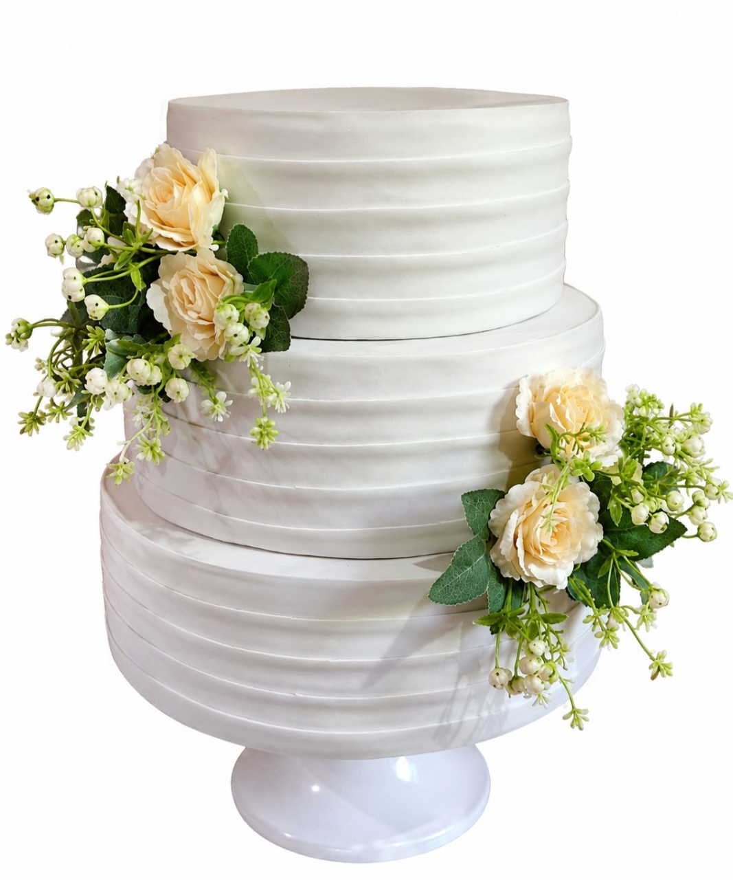 Bolo Fake Branco Com Flores Artificiais - FR artes