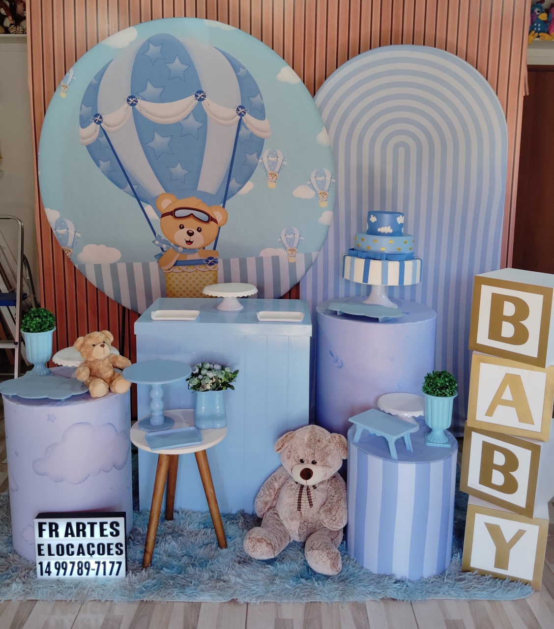 Cha de Bebê Baloeiro Azul - Completo (Incluir Urso) - FR artes