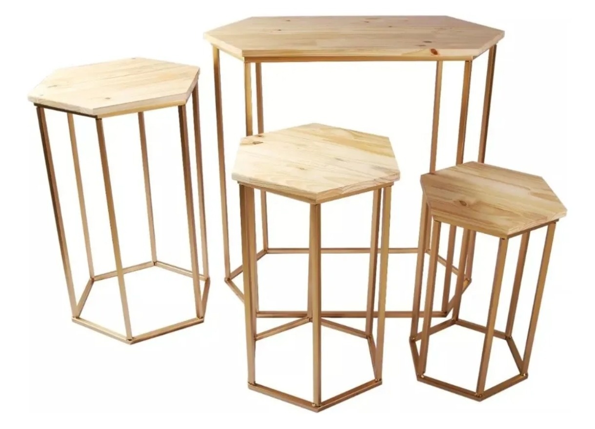 Jogo de Mesa Sextavado Com Ferros Dourados - FR artes