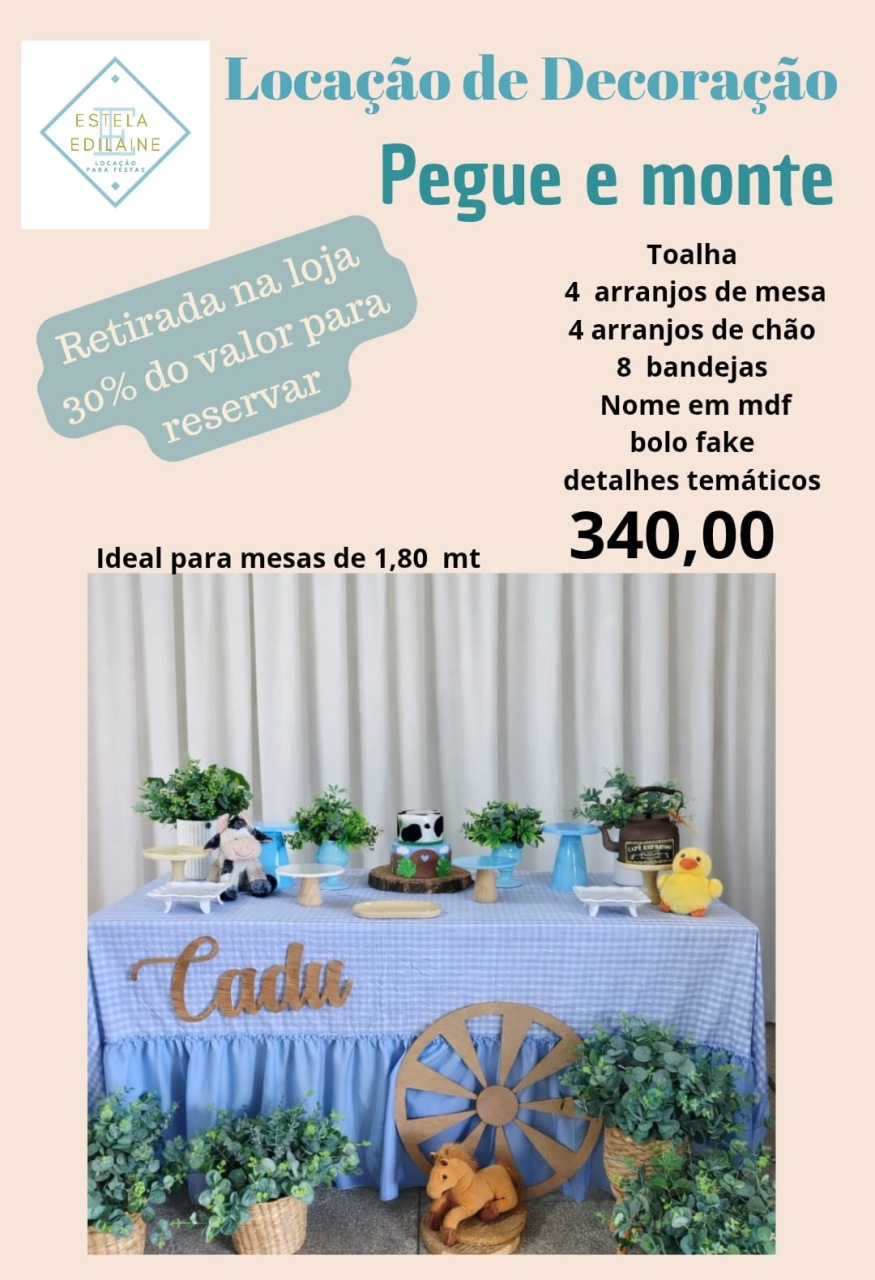 Decoração de Mesa Fazendinha  - Estela Edilaine Pegue e monte 