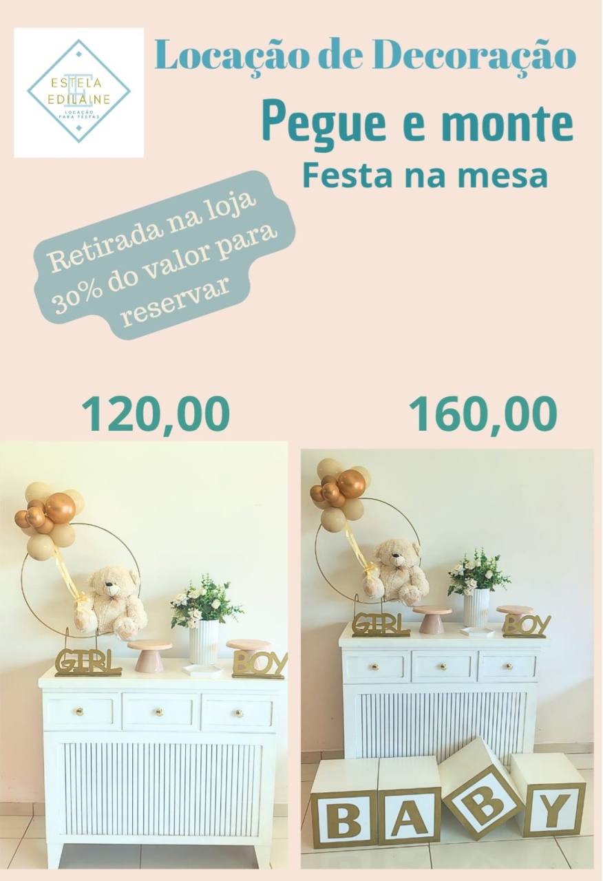 Chá de Bebê/Revelação Festa Na Mesa - Estela Edilaine Pegue e monte 