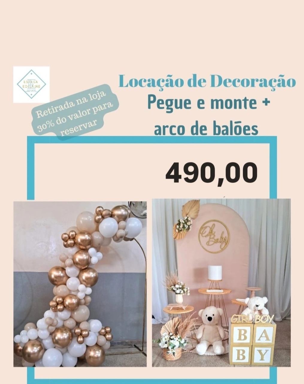 Chá Revelação Bege C/ Balões  - Estela Edilaine Pegue e monte 