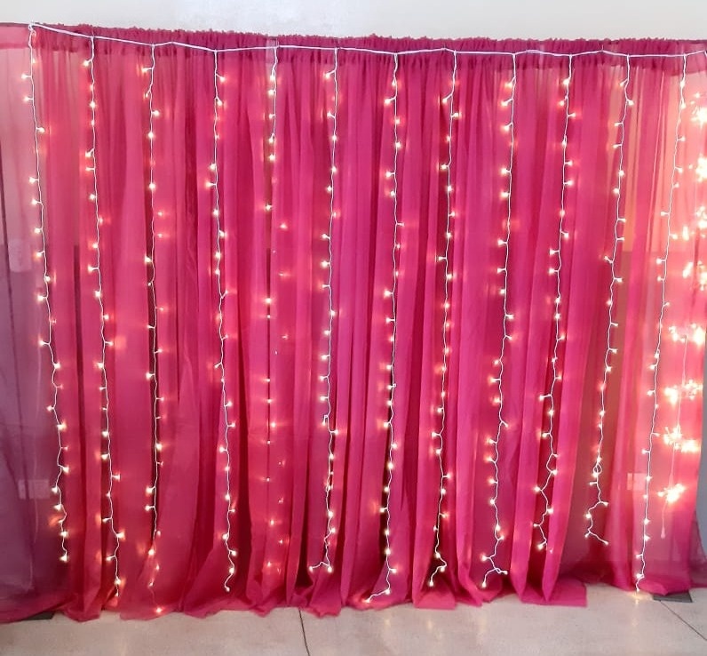 Painel Com Voal Rosa E Led 2,5M - Estela Edilaine Pegue e monte 