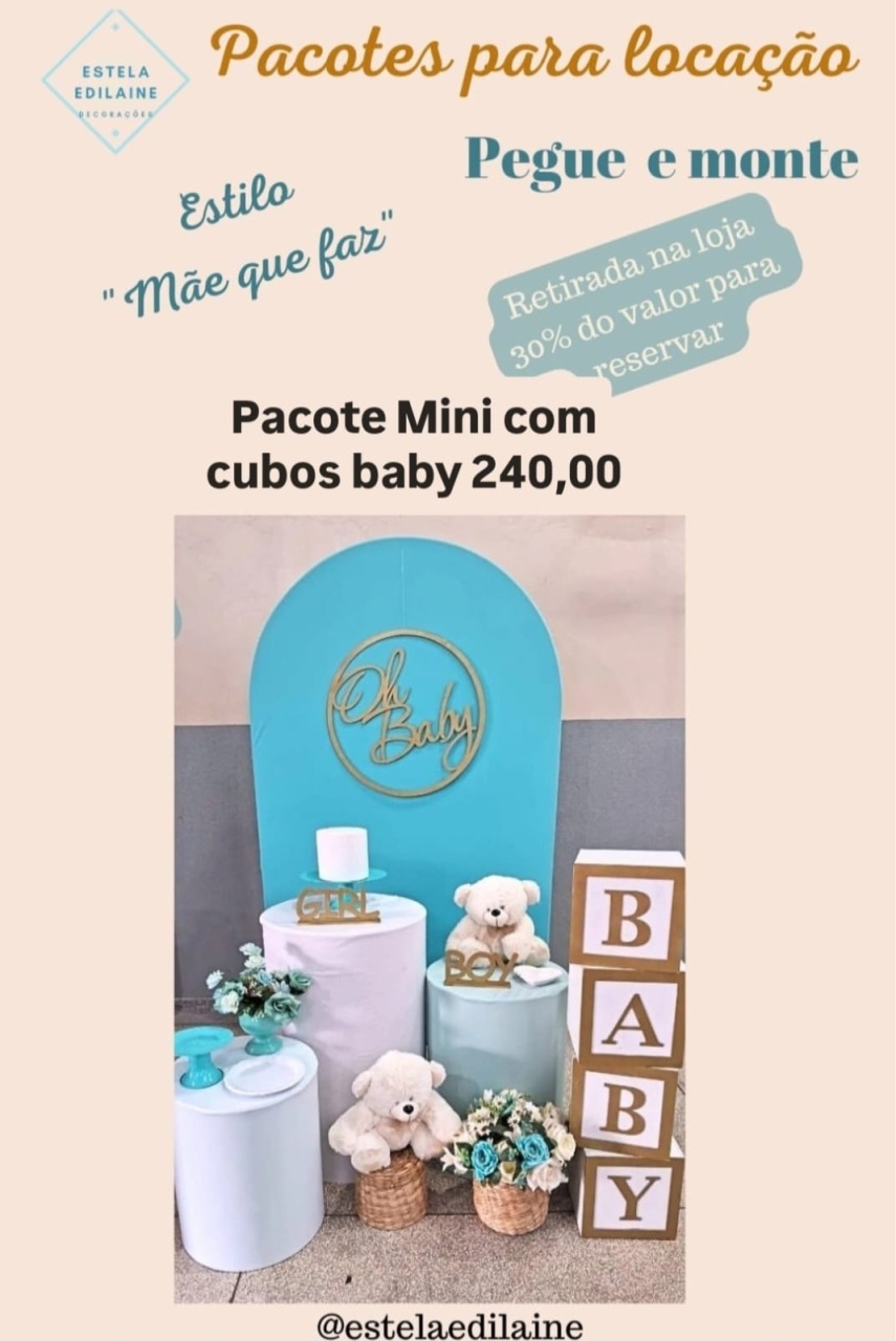 Chá de Bebê Mini Azul C/ Cubos - Estela Edilaine Pegue e monte 
