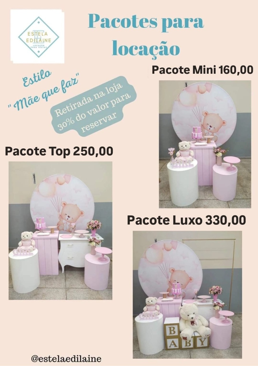 Chá Ursinho Com Balões Rosa - Estela Edilaine Pegue e monte 
