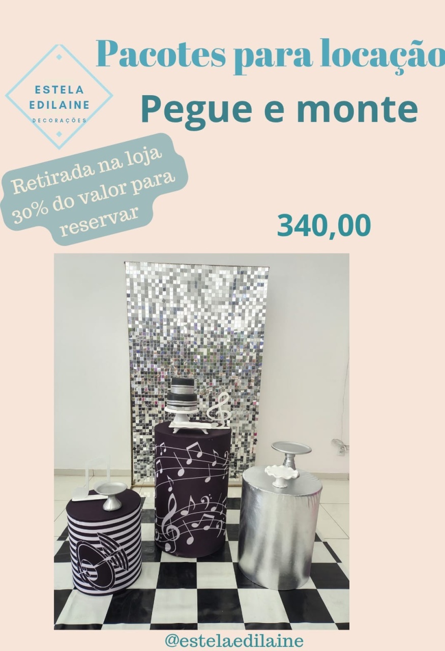Música Preto E Prata Com Painel Paetê  - Estela Edilaine Pegue e monte 