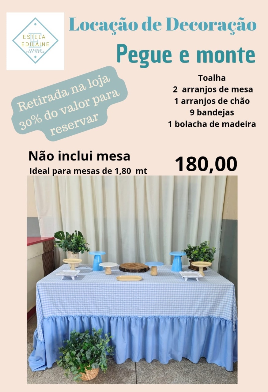 Decoração de Mesa Com Toalha Azul - Estela Edilaine Pegue e monte 