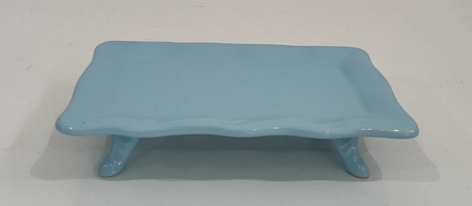 Bandeja Quadrada Com Pé Azul 19X19Cm  - Wanusa Nunes Andrade