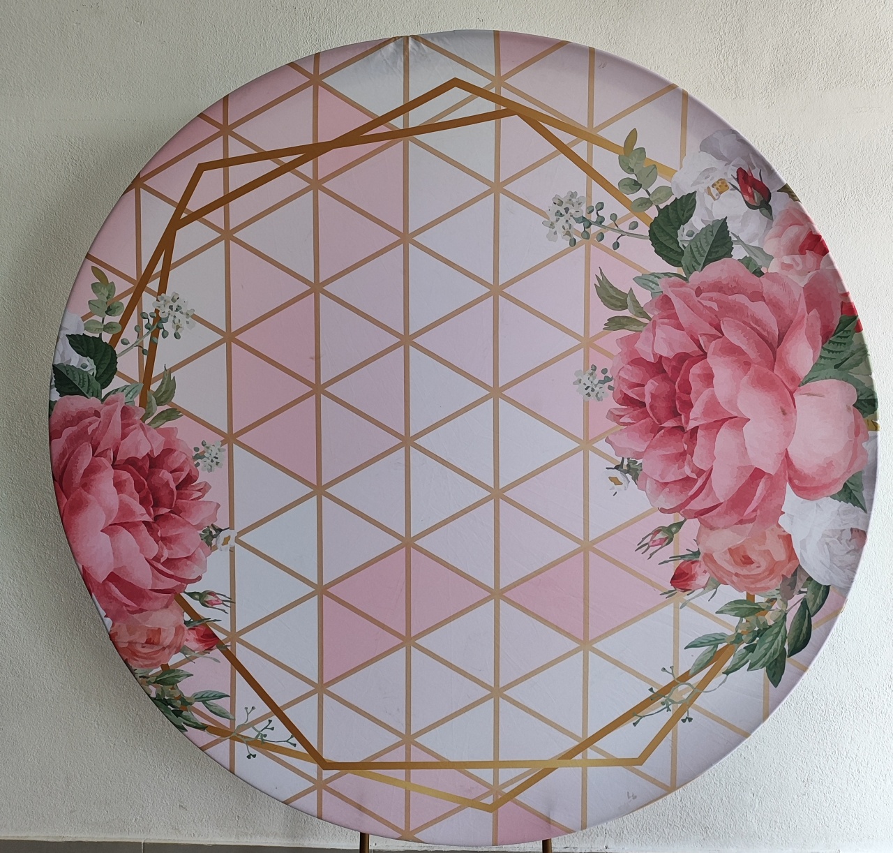 Painel Redondo Flores Rosa Quadriculado1.50Cm    - Wanusa Nunes Andrade