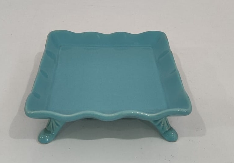 Bandeja Para Doce Quadrado Com Pé Azul 20Cm - Wanusa Nunes Andrade