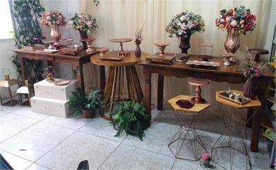 Kit Casamento Com 3 Mesas Cortina de Voal Perola , Kit Rose Com Marsala - Nanda Pegue e Monte