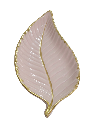 Bandeja Folha Rosa Claro Pequena Com Borda Dourada - Nanda Pegue e Monte