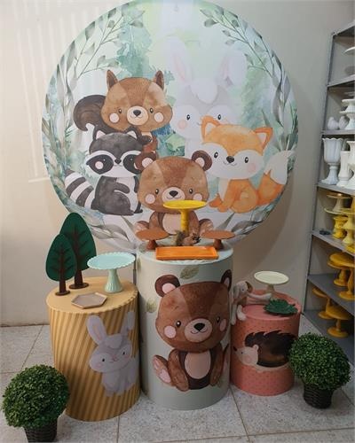 Kit Painel Redondo Bosque Com Cilindros - Nanda Pegue e Monte