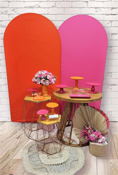 Kit Casamento E Feminino Pinq Com Laranja Com Mesa Cone E 2 Hexagonal Com 2 Paineis Romanos - Nanda Pegue e Monte