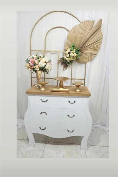 Kit Boho ,Com Comoda Branca Painel Romano Tipo Porta   - Casamento E Feminino - Nanda Pegue e Monte